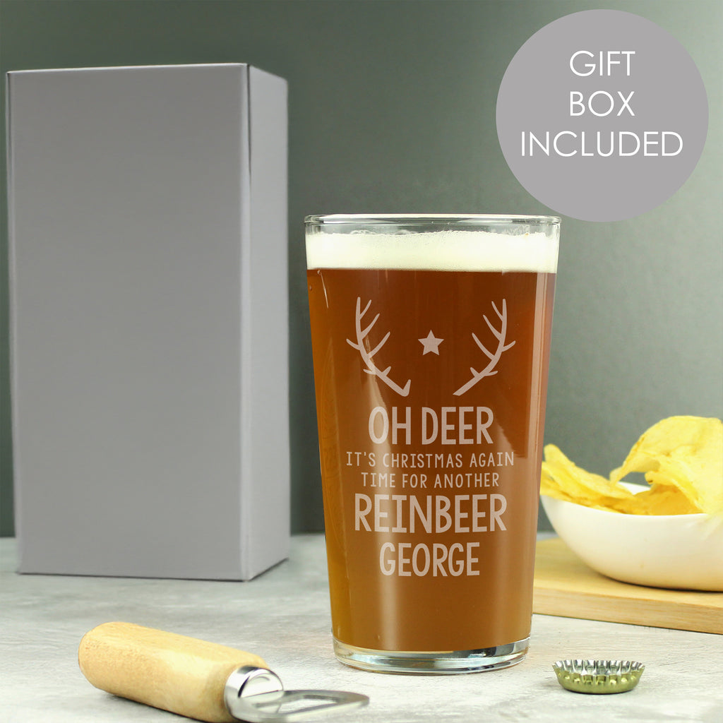 Personalised Time For Another Reinbeer Pint Glass with personalised text, view 4