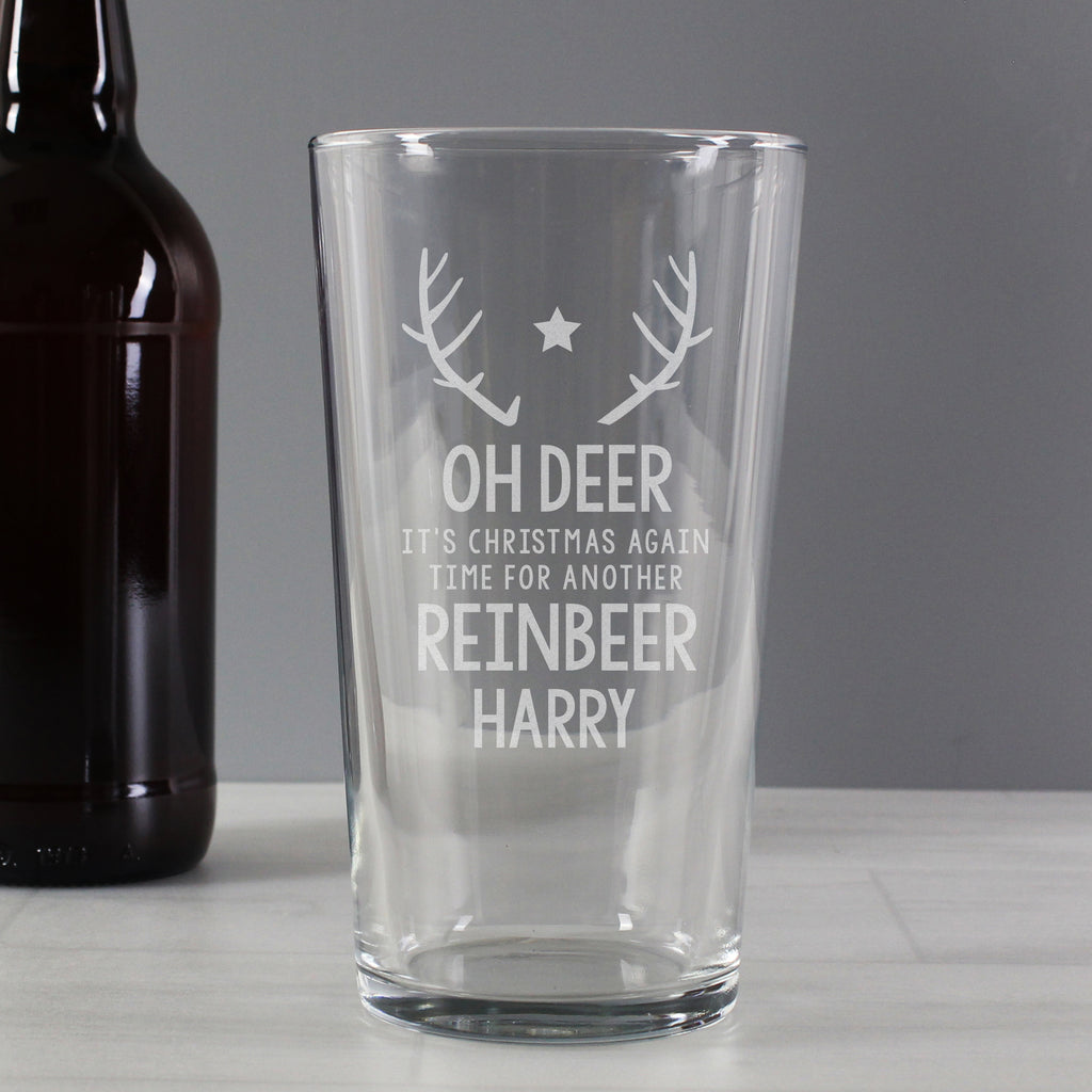 Personalised Time for Another Reinbeer pint glass of beer with its silver gift box