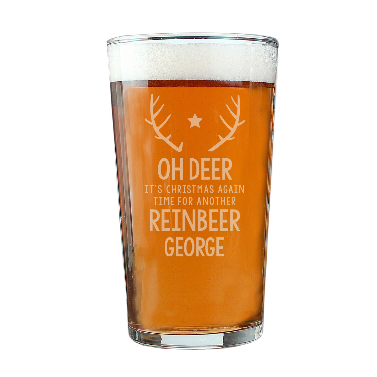 Personalised Time For Another Reinbeer Pint Glass with personalised text, view 3