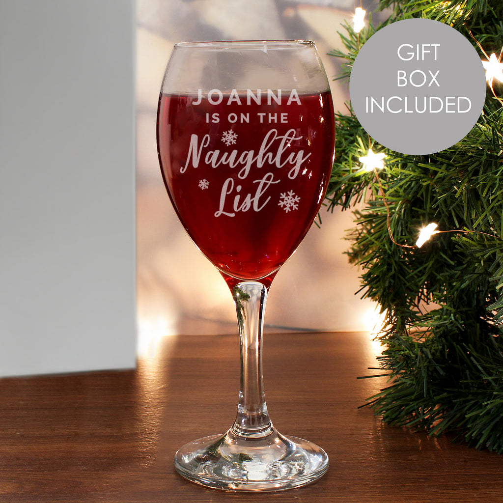 Personalised I'm On The Naughty List Wine Glass with personalised text, view 5