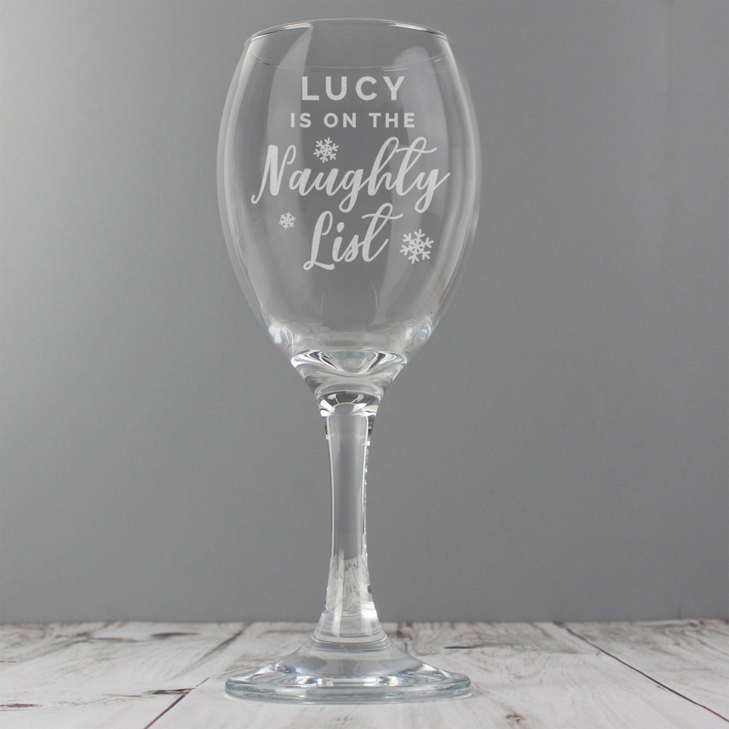 Personalised I'm On The Naughty List Wine Glass with personalised text, view 3