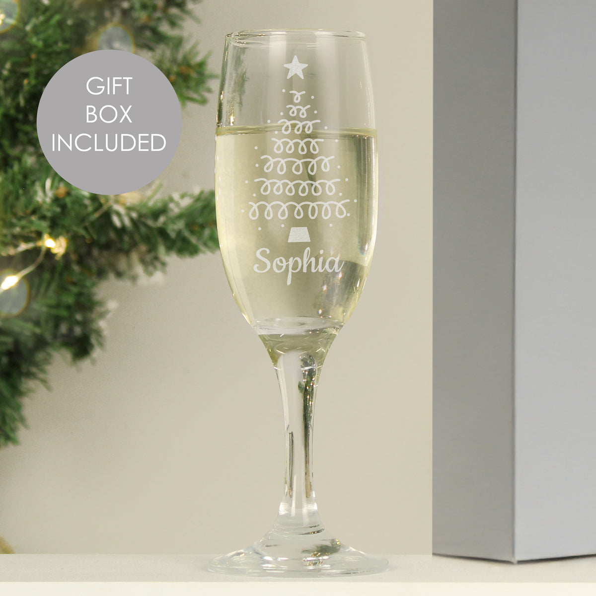 Personalised Christmas Tree Champagne Flute with personalised text, view 4