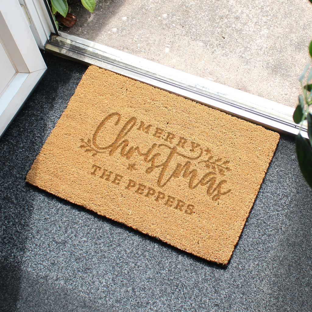 Personalised Merry Christmas Indoor Doormat inside the front door