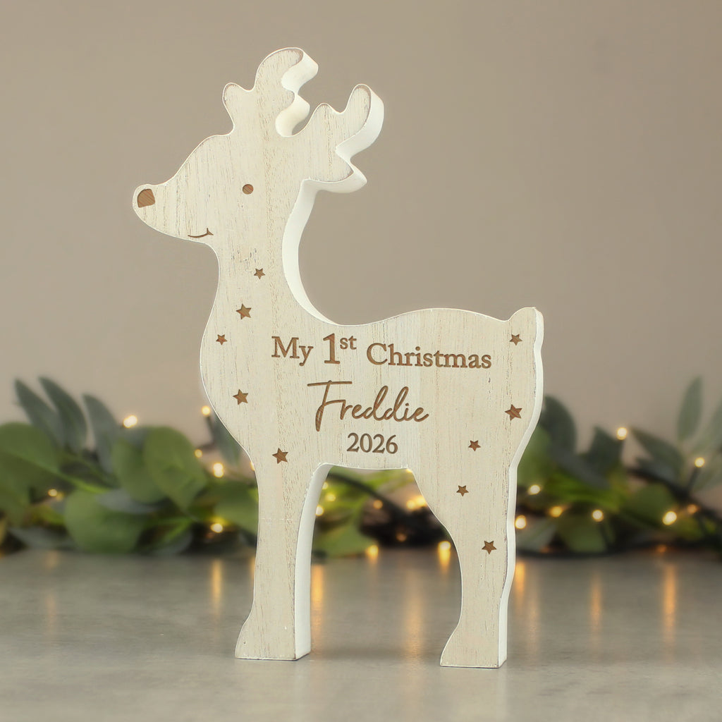 Personalised My 1st Christmas Wooden Reindeer with personalised text, view 5
