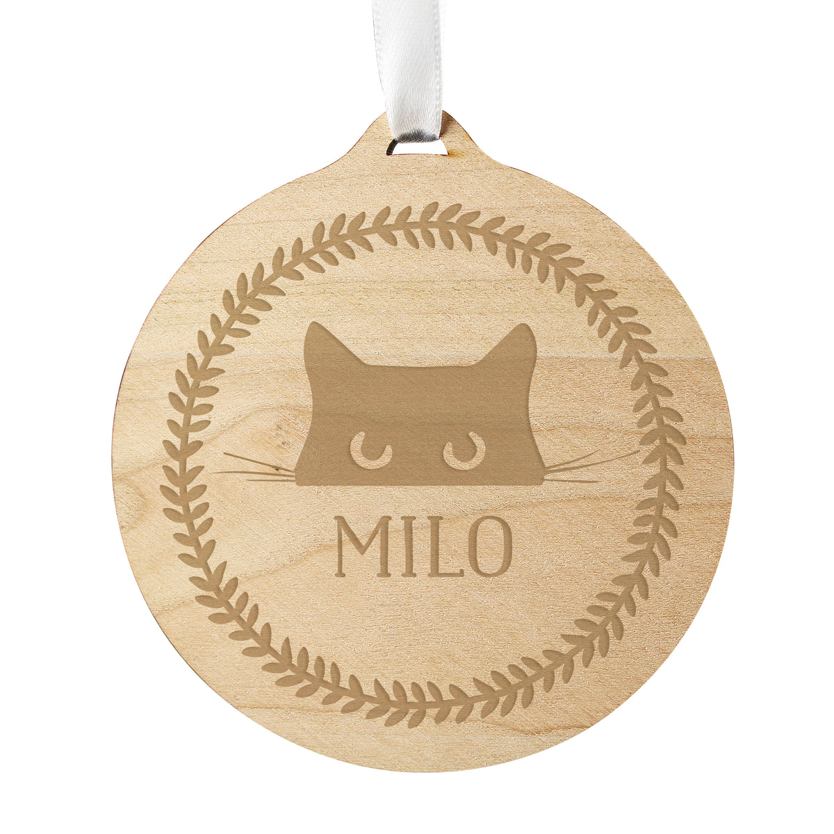 Personalised Cat Round Wooden Christmas Bauble with personalised text, view 3