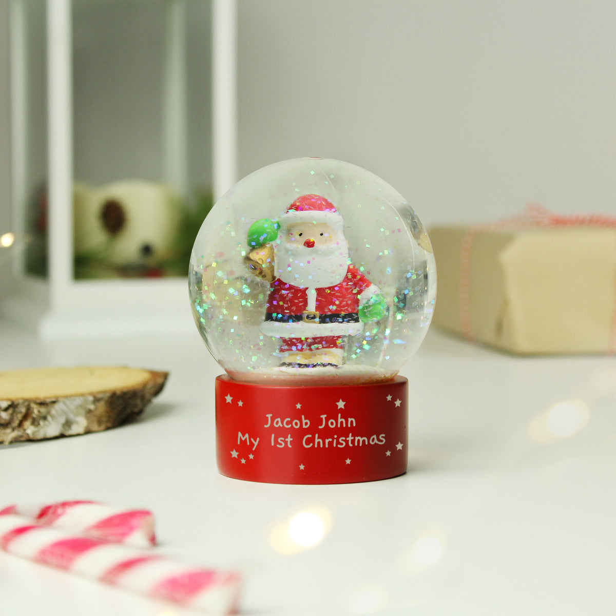 Personalised Santa Snow Globe with personalised text, view 3