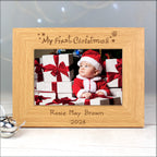 Personalised My First Christmas Oak Finish 6x4 Photo Frame with personalised text, view 2
