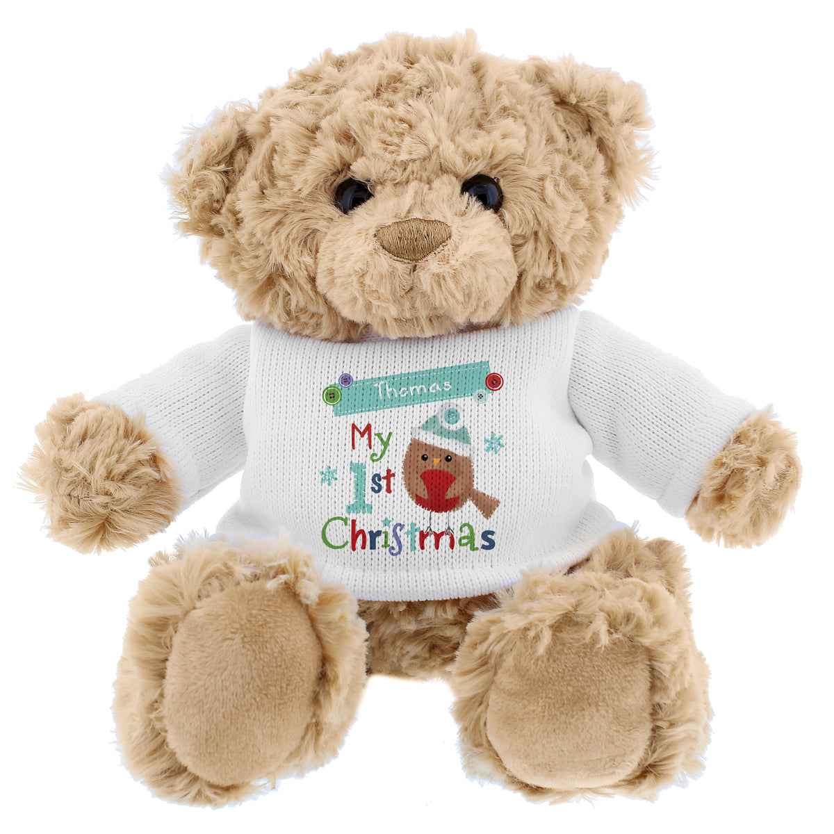Personalised My 1st Christmas Robin Teddy Bear with personalised text, view 2