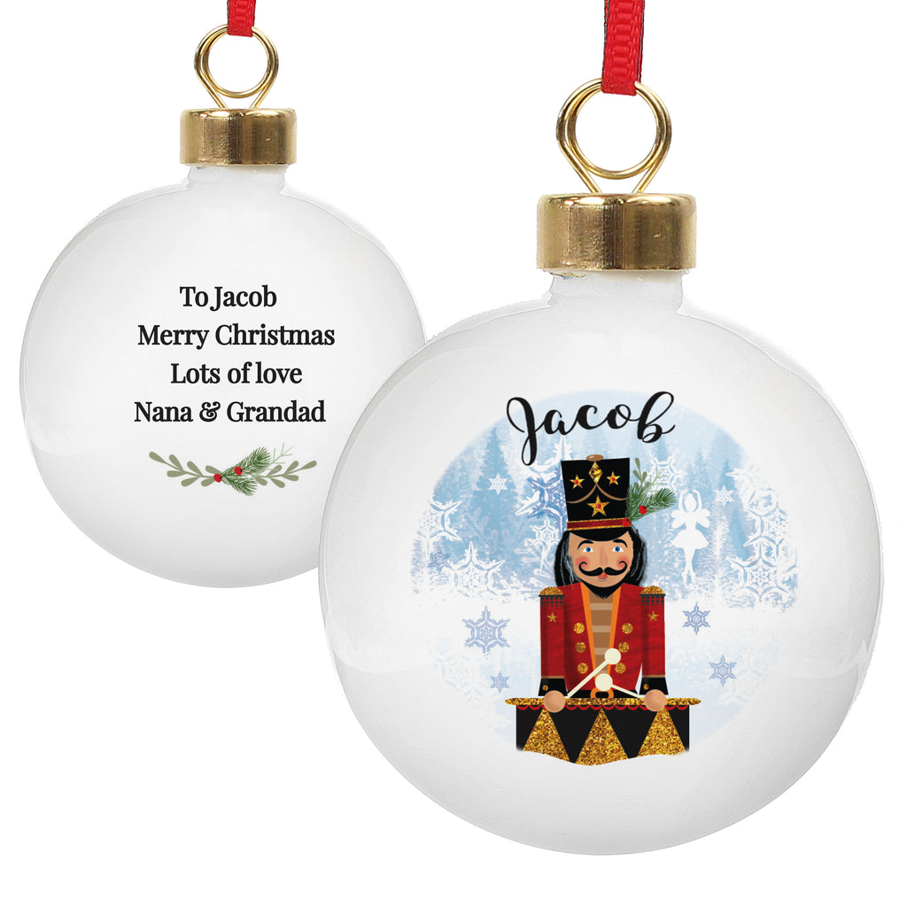 Personalised Nutcracker Bauble hanging on a Christmas tree