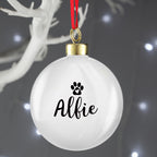 Personalised Pet Paw Print Ceramic Christmas Bauble with personalised text, view 3