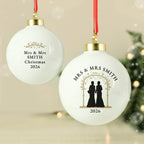 Personalised Mrs & Mrs Christmas Bauble with personalised text, view 5