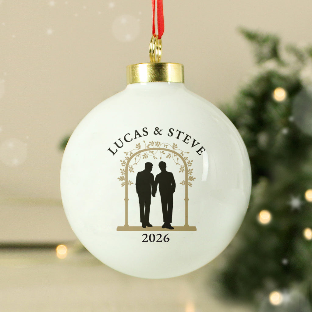 Personalised Mr & Mr Christmas Bauble with personalised text, view 3
