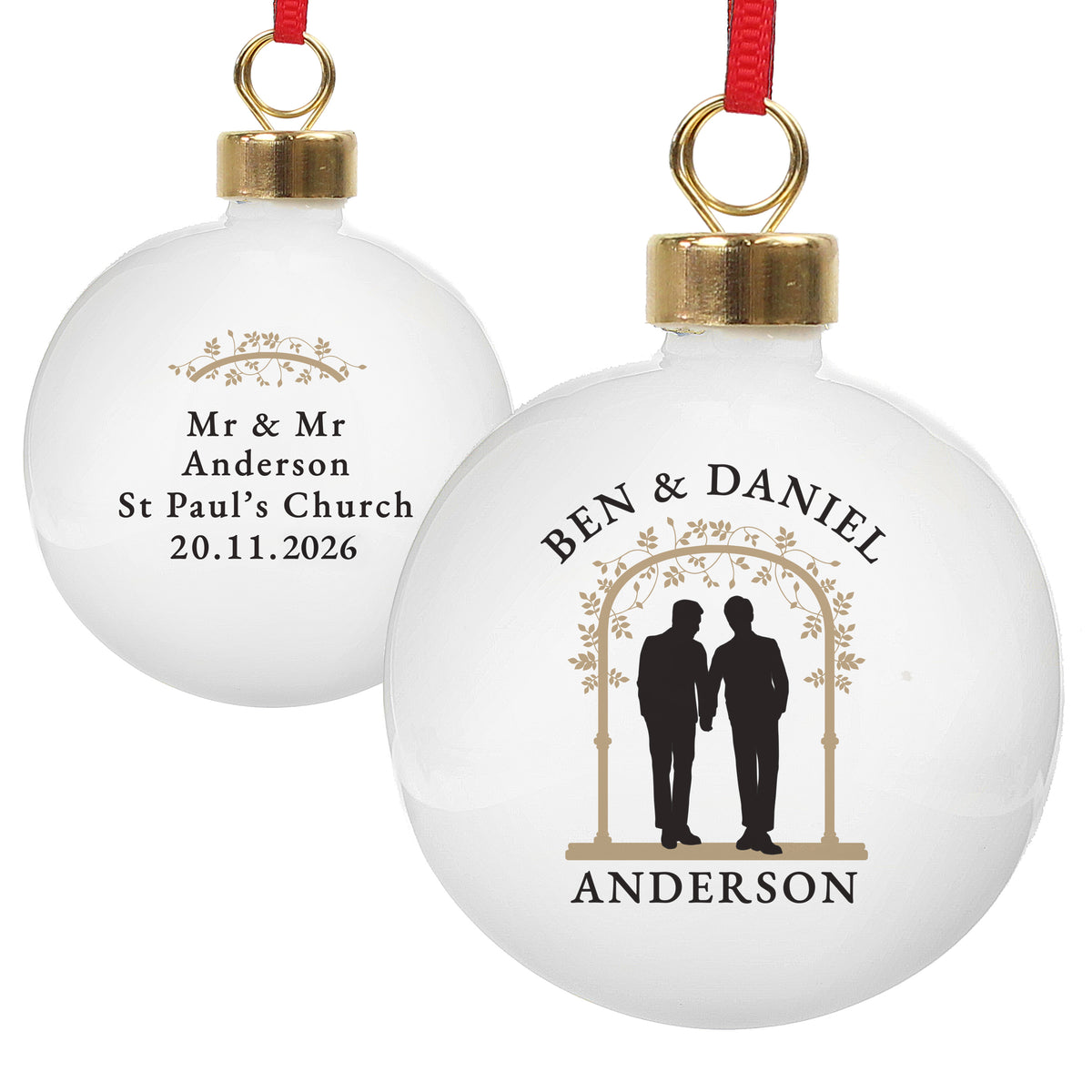 Personalised Mr & Mr Christmas Bauble with personalised text, view 4