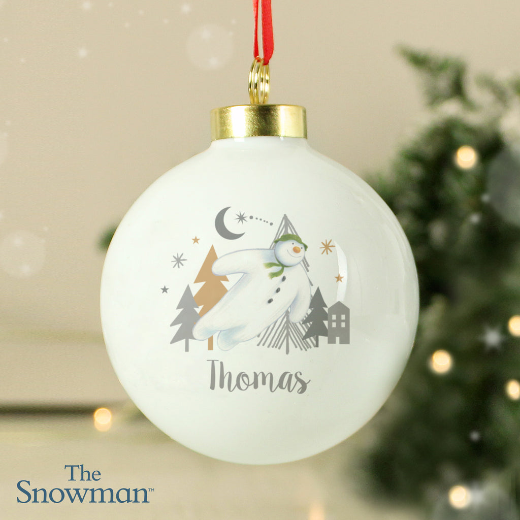 Personalised The Snowman Magical Adventure Bauble with personalised text, view 2