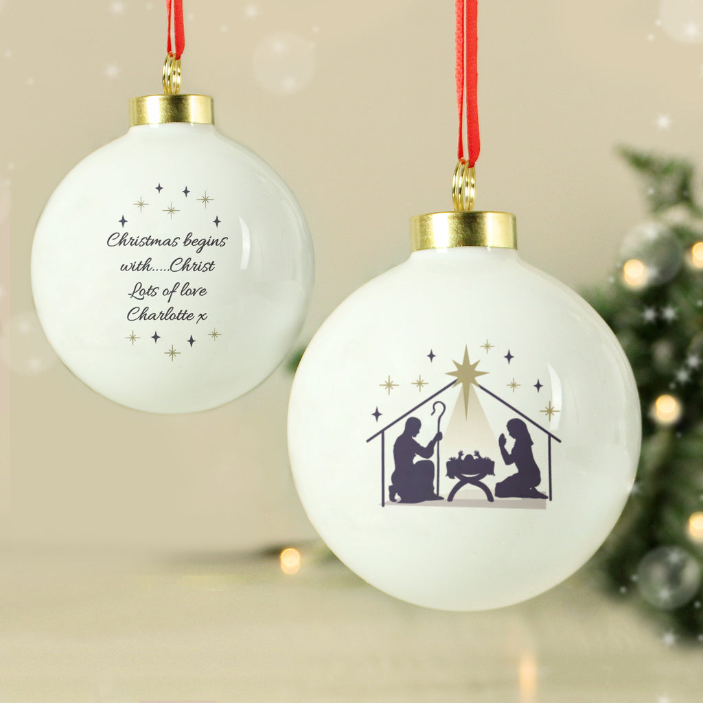 Personalised Nativity Bauble with personalised text, view 5