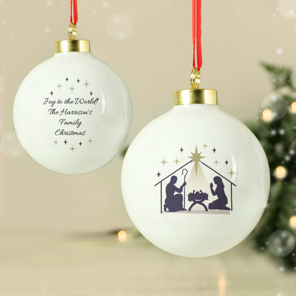 Personalised Nativity Bauble with personalised text, view 2