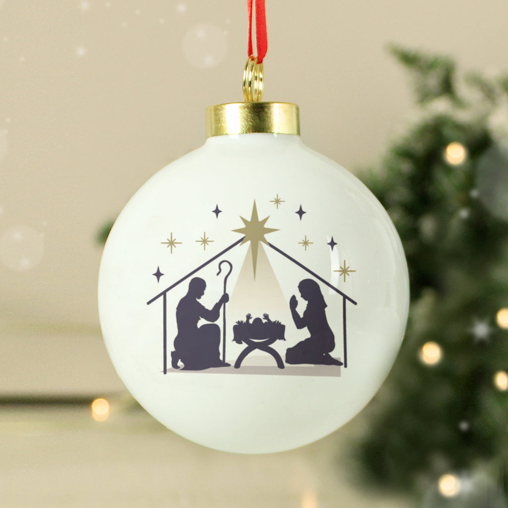Personalised Nativity Bauble with personalised text, view 3