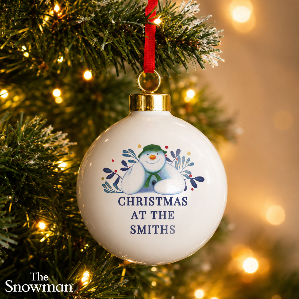 Personalised The Snowman Botanical Bauble with personalised text, view 3