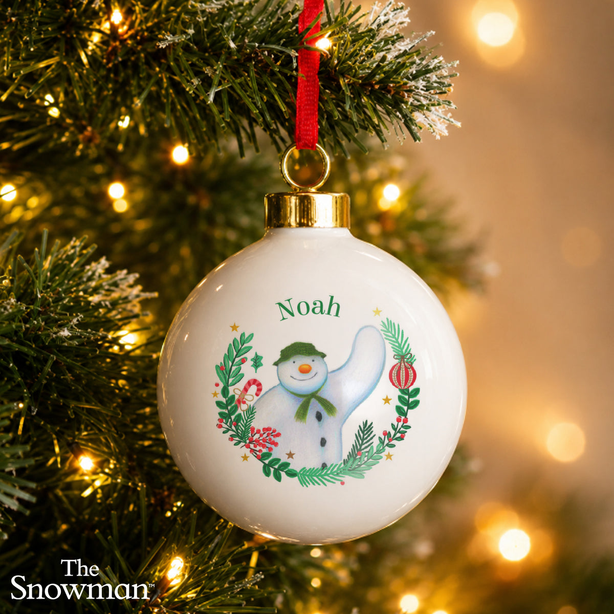 Personalised The Snowman Christmas Wishes Bauble with personalised text, view 4