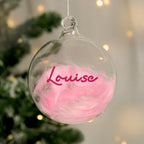 Personalised Pink Feather Glass Bauble with personalised text, view 5
