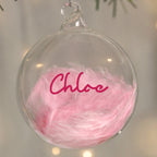 Personalised Pink Feather Glass Bauble with personalised text, view 3
