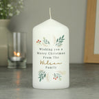 Personalised Christmas Foliage Pillar Candle with personalised text, view 2