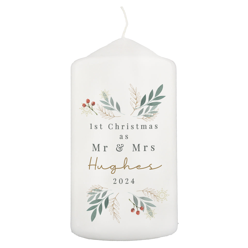 Personalised Christmas Foliage Pillar Candle with personalised text, view 4