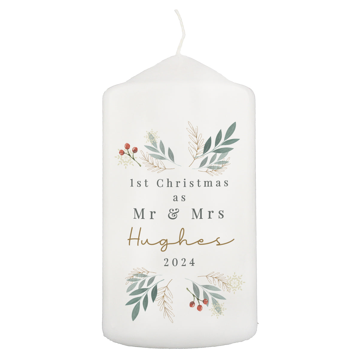 Personalised Christmas Foliage Pillar Candle with personalised text, view 4
