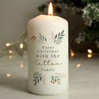 Personalised Christmas Foliage Pillar Candle with personalised text, view 5
