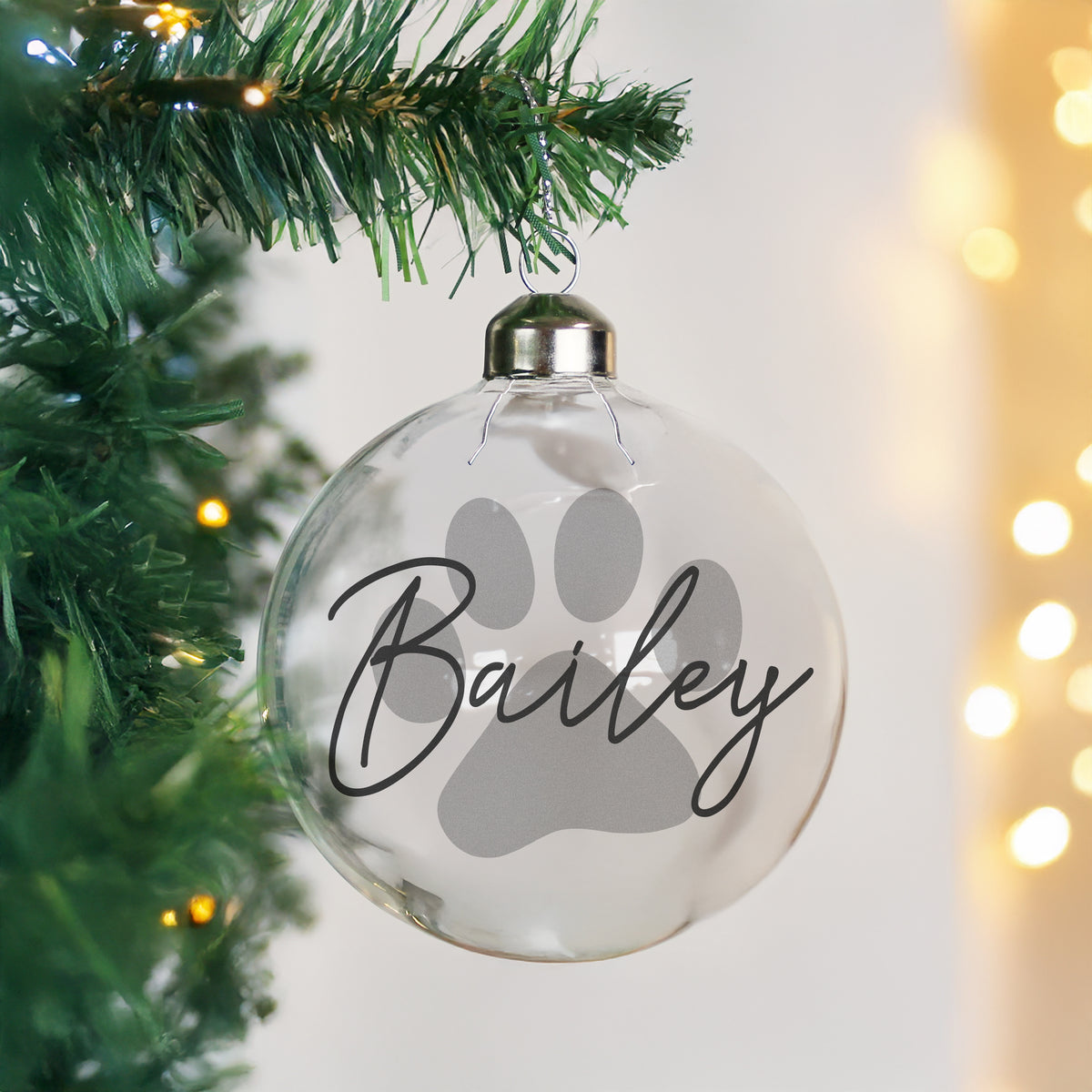 Personalised Paw Print Glass Christmas Bauble with personalised text, view 4