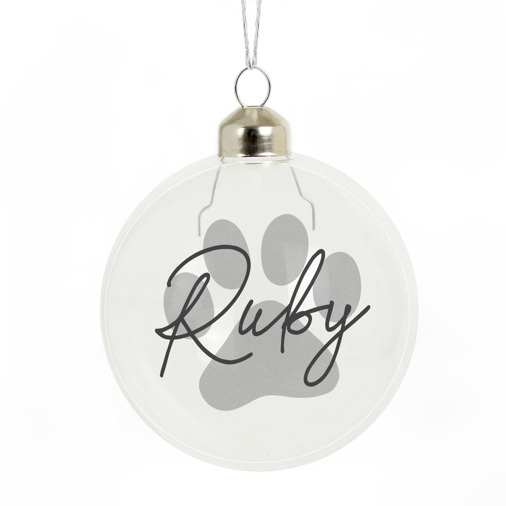 Personalised Paw Print Glass Christmas Bauble with personalised text, view 3