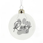 Personalised Paw Print Glass Christmas Bauble with personalised text, view 3