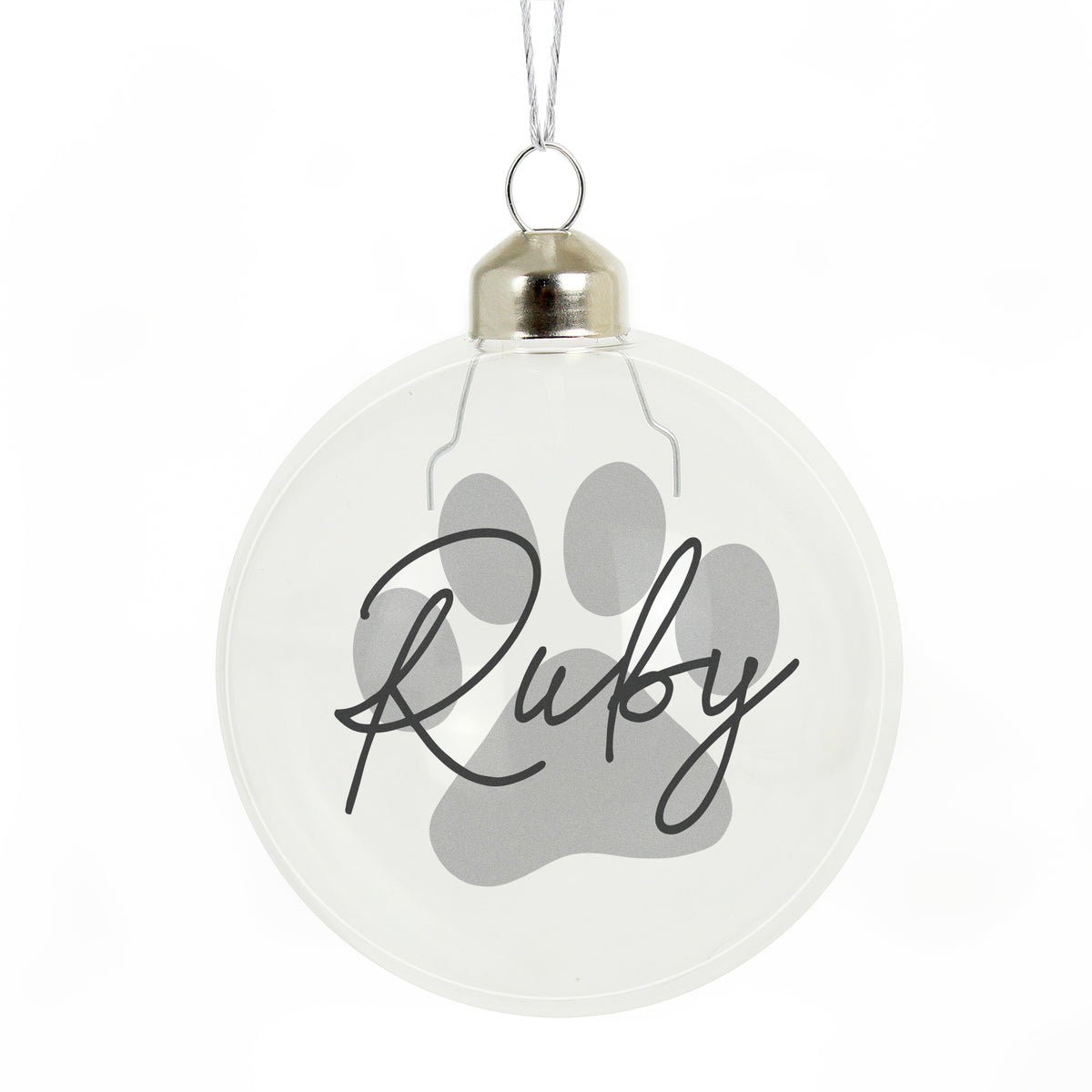 Personalised Paw Print Glass Christmas Bauble with personalised text, view 3