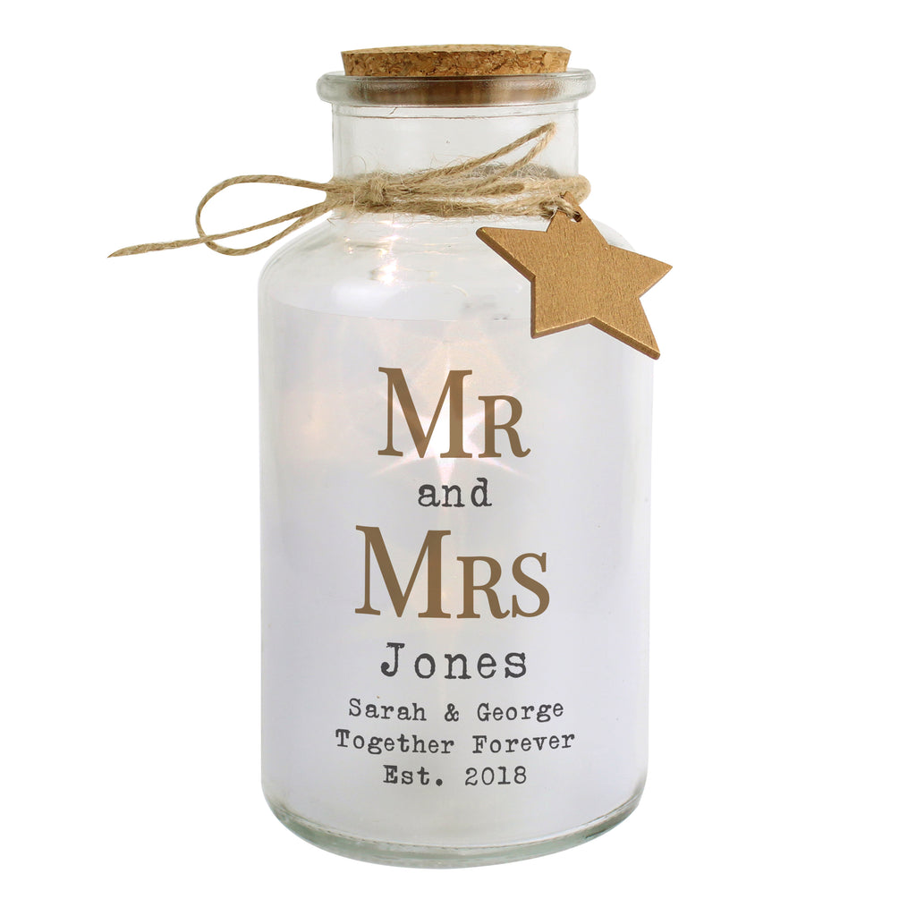 Personalised Mr & Mrs LED Glass Jar with personalised text, view 3