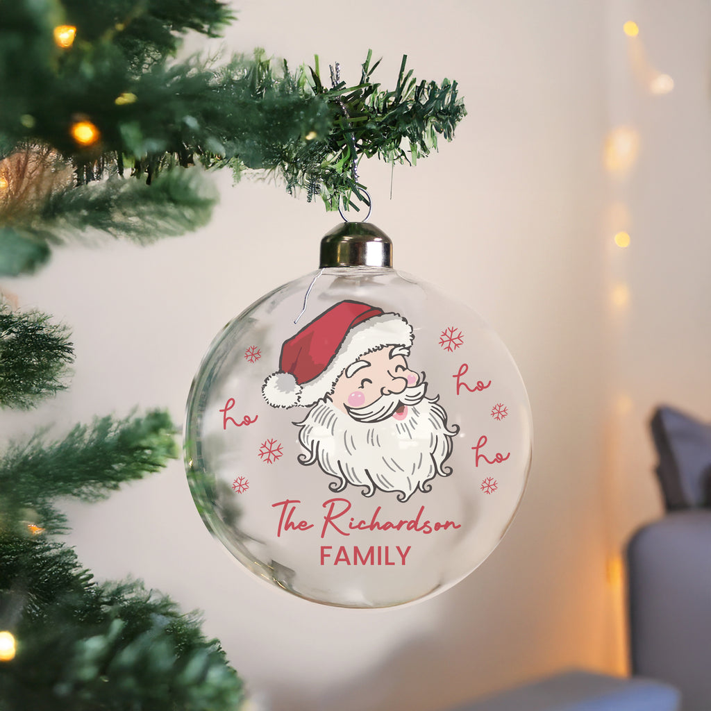 Personalised Santa Glass Bauble with personalised text, view 2