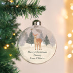 Personalised Christmas Deer Glass Bauble with personalised text, view 4