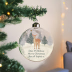 Personalised Christmas Deer Glass Bauble with personalised text, view 2