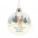 Personalised Christmas Deer Glass Bauble with personalised text, view 3
