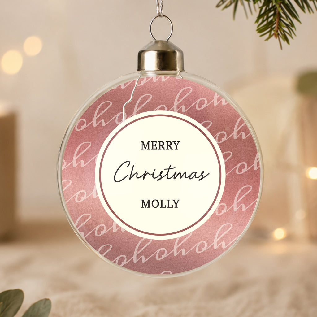 Personalised Ho Ho Ho Glass Bauble with personalised text, view 4