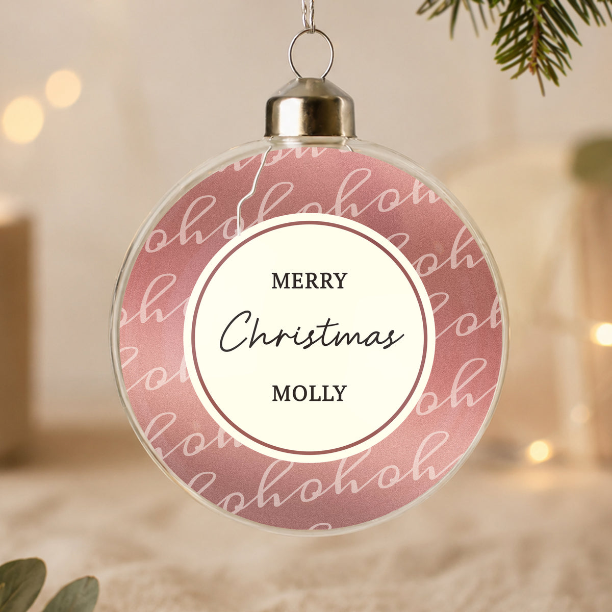 Personalised Ho Ho Ho Glass Bauble with personalised text, view 4
