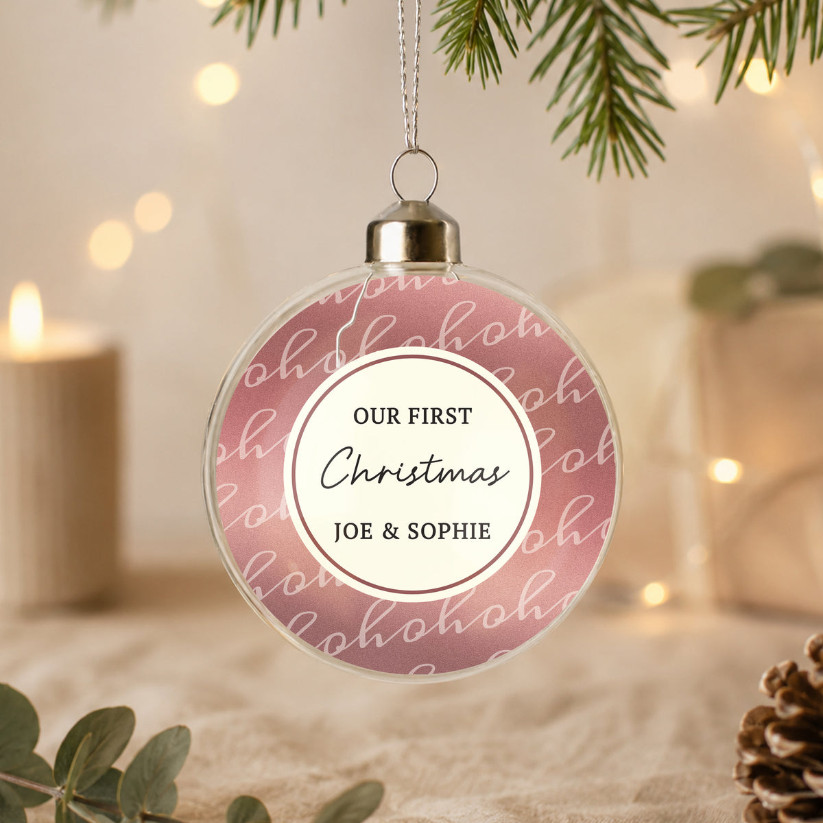 Personalised Ho Ho Ho Glass Bauble with personalised text, view 2