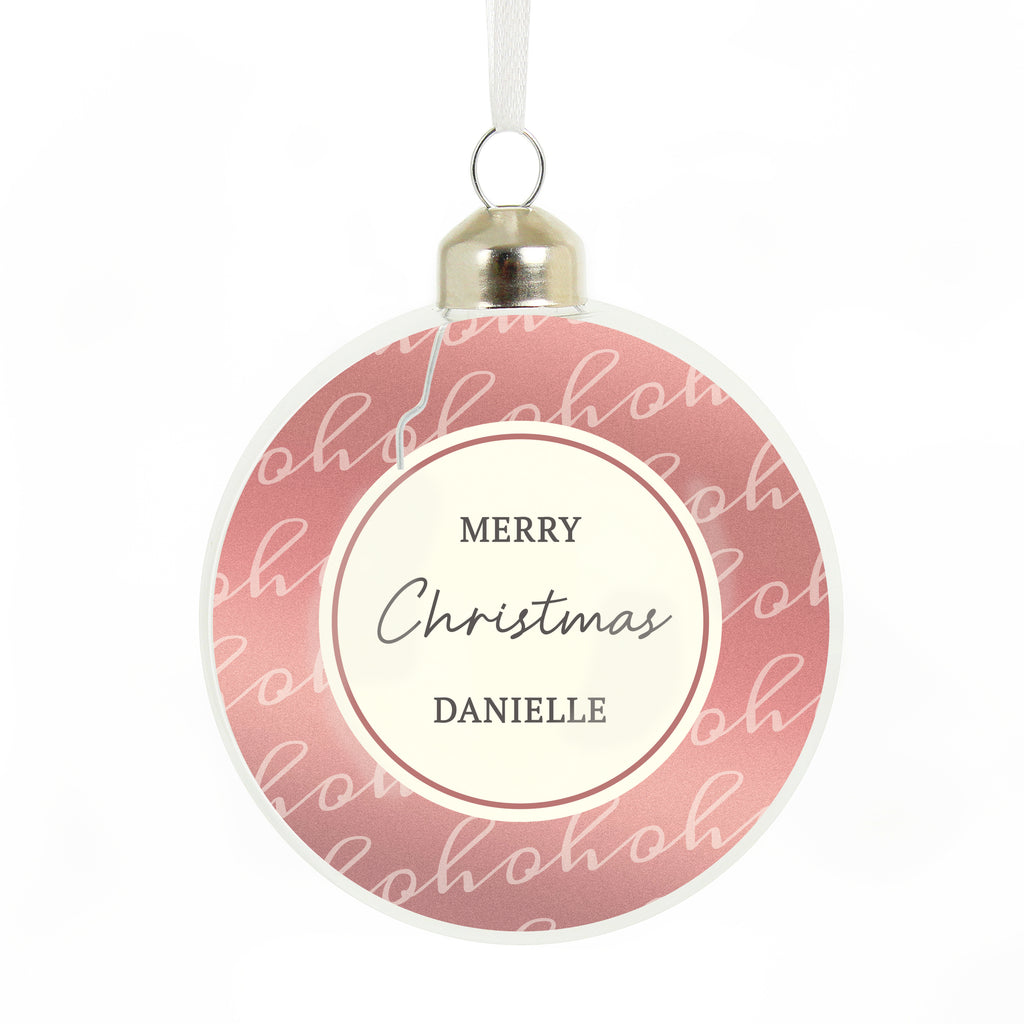 Personalised Ho Ho Ho Glass Bauble with personalised text, view 3