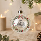 Personalised Green Christmas Wreath Glass Bauble with personalised text, view 2