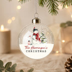 Personalised Traditional Snowman Glass Bauble with personalised text, view 2