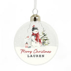 Personalised Traditional Snowman Glass Bauble with personalised text, view 3