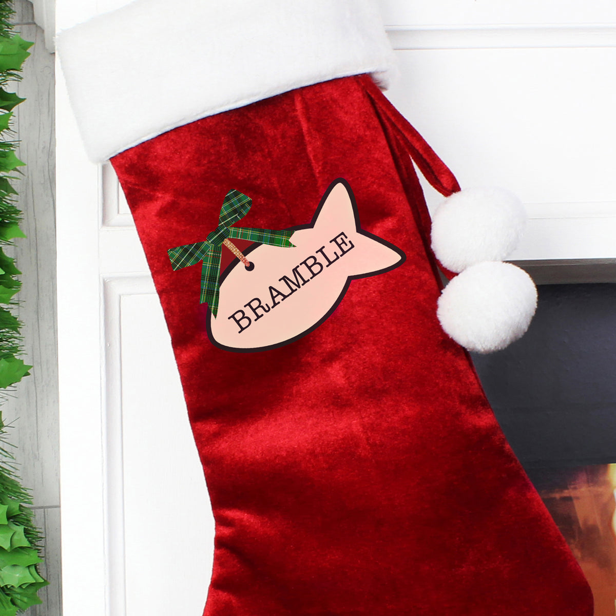 Personalised Cat Treats Red Christmas Stocking with personalised text, view 3
