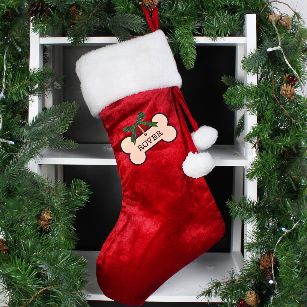Personalised Dog Treats Red Christmas Stocking with personalised text, view 4