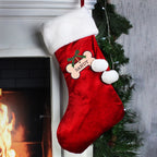 Personalised Dog Treats Red Christmas Stocking with personalised text, view 2