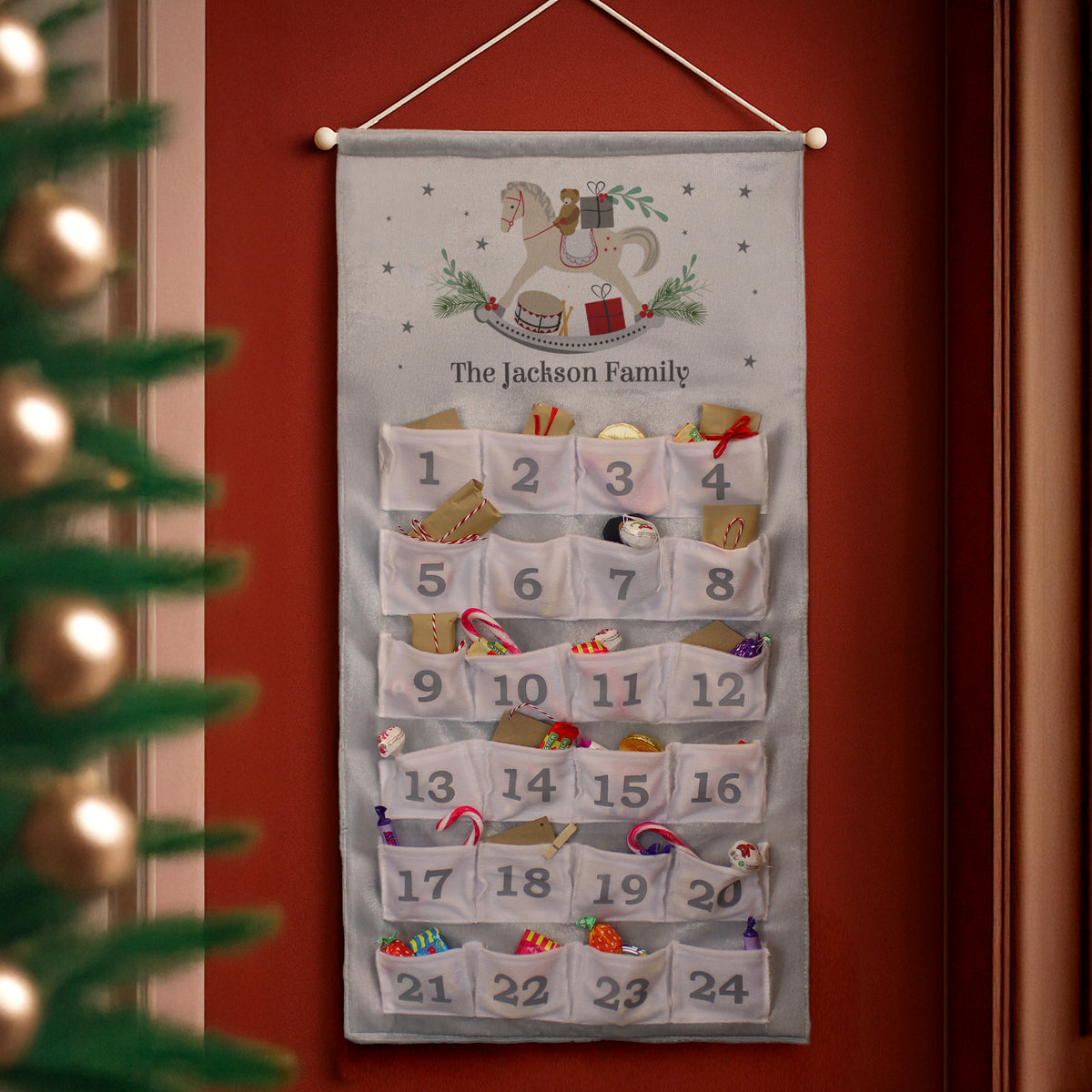 Personalised Rocking Horse Silver Grey Advent Calendar with personalised text, view 5