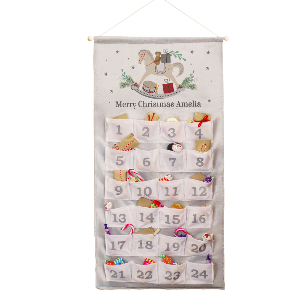 Personalised Rocking Horse Silver Grey Advent Calendar with personalised text, view 4